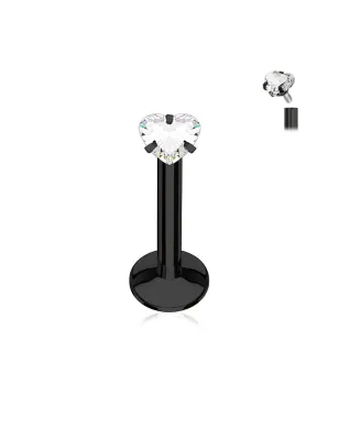 Piercing oreille Labret acier Gemme en forme de Coeur Noir