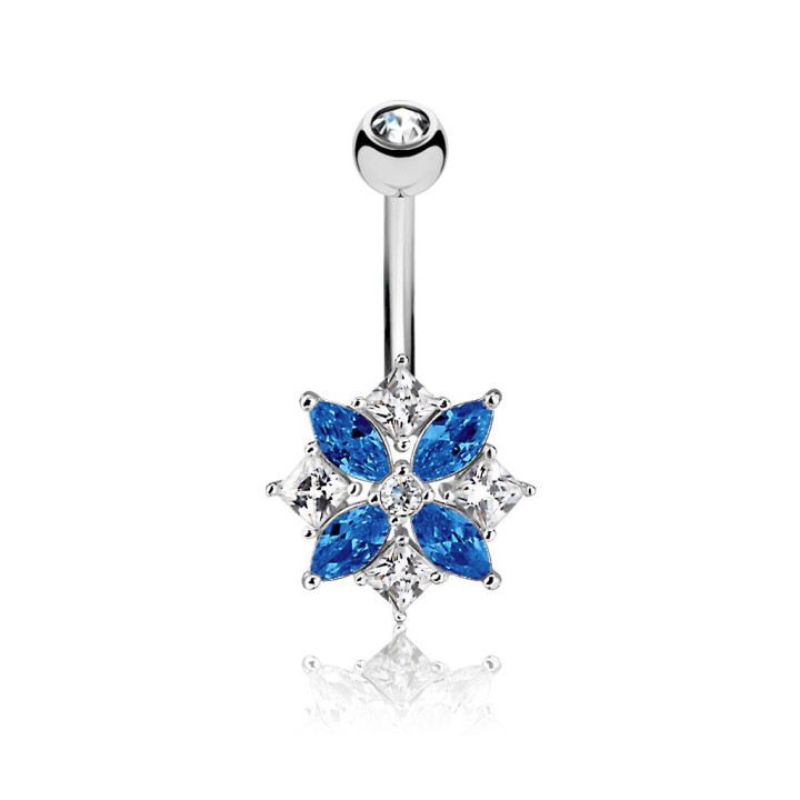 Piercing nombril fleur gemmes marquise bleu