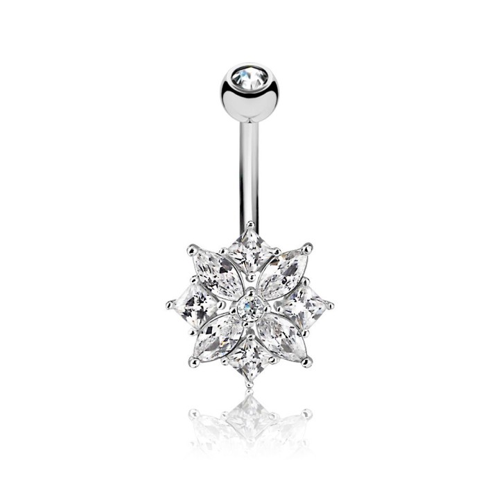 Piercing nombril fleur gemmes marquise blanc