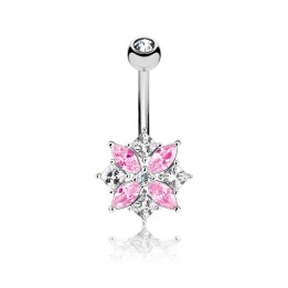 Piercing nombril fleur gemmes marquise rose
