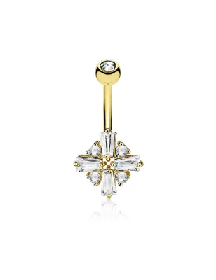 Piercing nombril plaqué or losange croix