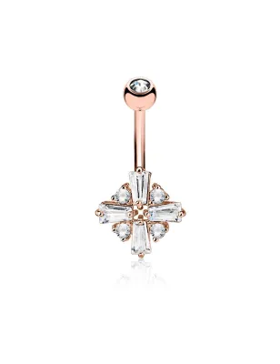 Piercing nombril plaqué or rose losange croix