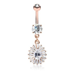 Piercing nombril plaqué or rose pendentif gemme poire