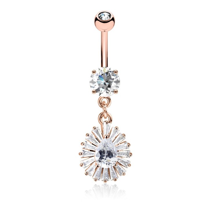 Piercing nombril plaqué or rose pendentif gemme poire