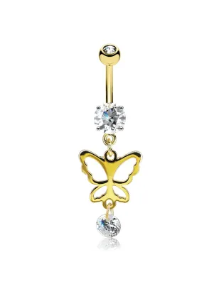 Piercing nombril plaqué or pendentif papillon silhouette