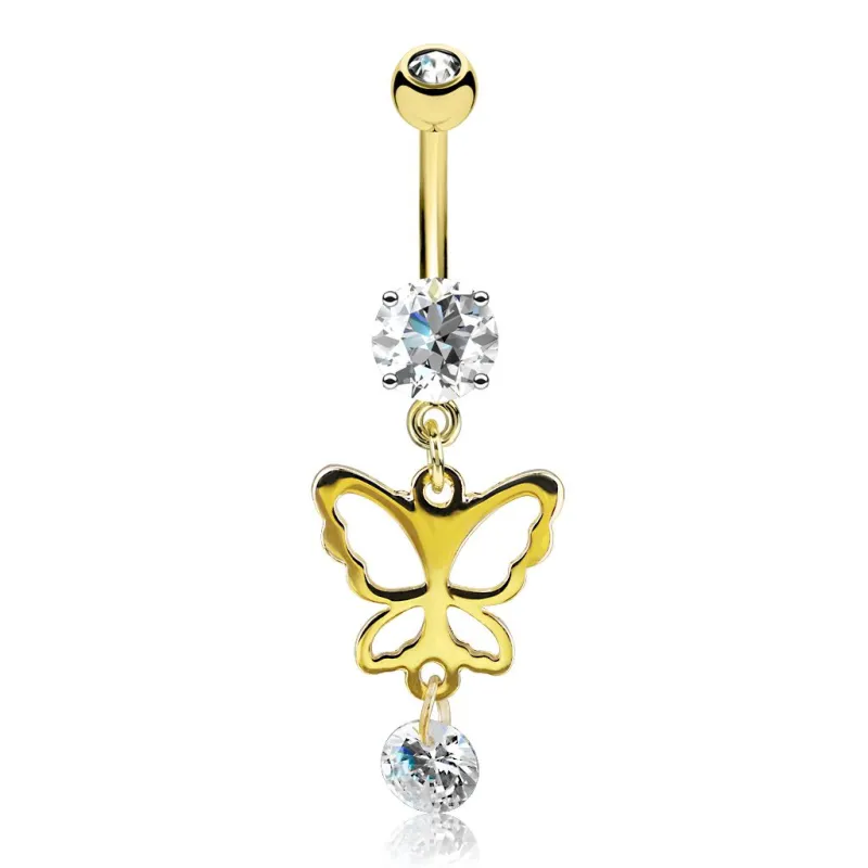 Piercing nombril plaqué or pendentif papillon silhouette