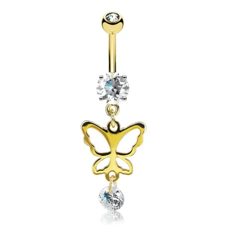 Piercing nombril plaqué or pendentif papillon silhouette