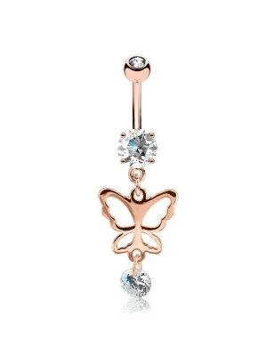 Piercing nombril plaqué or rose pendentif papillon silhouette