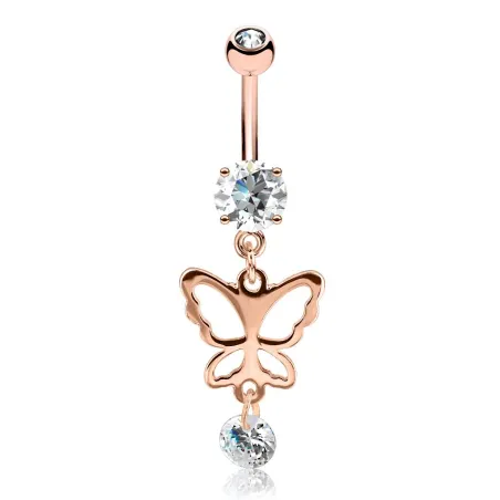 Piercing nombril plaqué or rose pendentif papillon silhouette