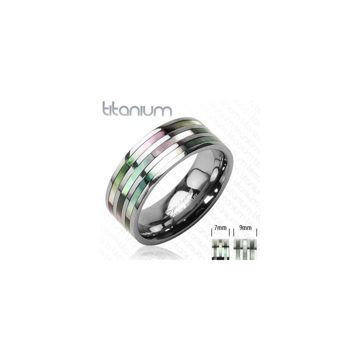 Bague Titane Solide Nacre Abalone - Bague homme et femme en titane