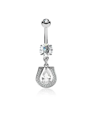 Piercing nombril pendentif fer à cheval pavé