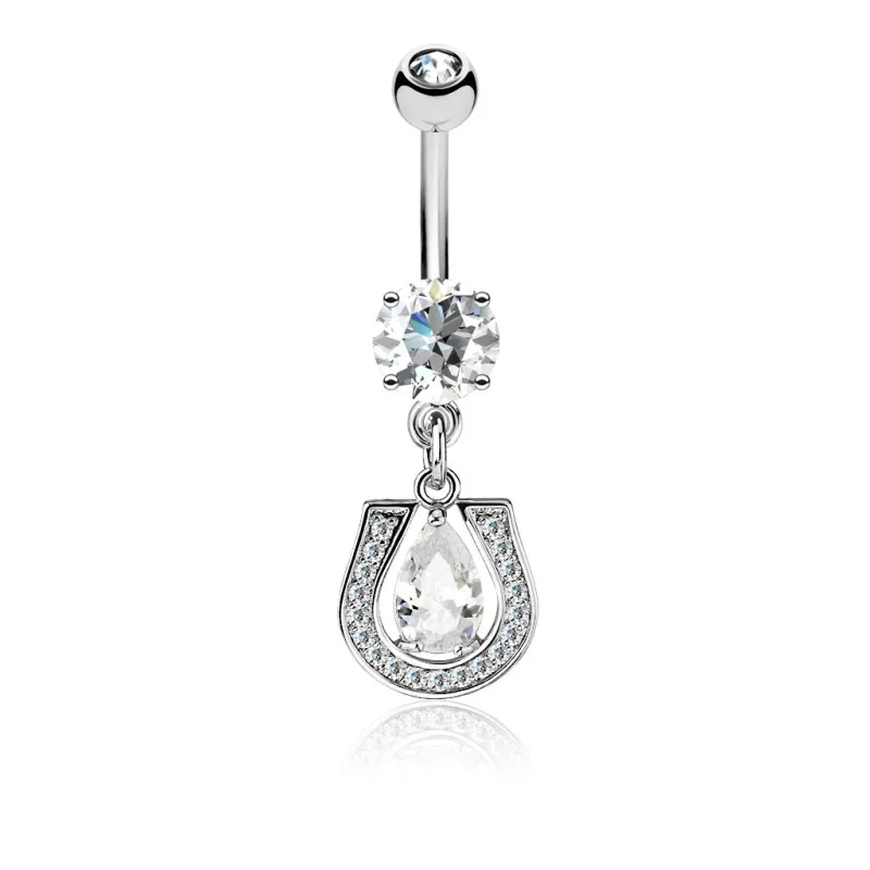 Piercing nombril pendentif fer à cheval pavé