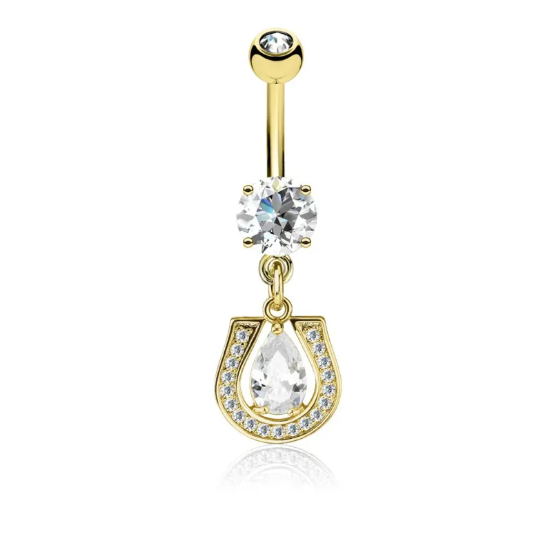 Piercing nombril plaqué or pendentif fer à cheval pavé