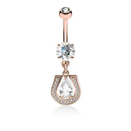 Piercing nombril plaqué or rose pendentif fer à cheval pavé