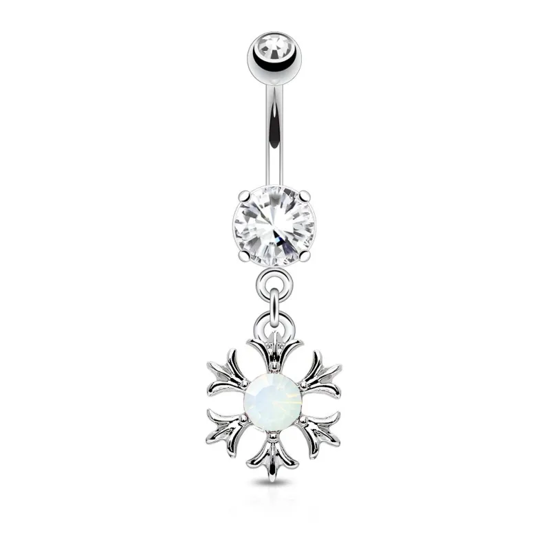 Piercing nombril pendentif soleil tribal opalite blanche