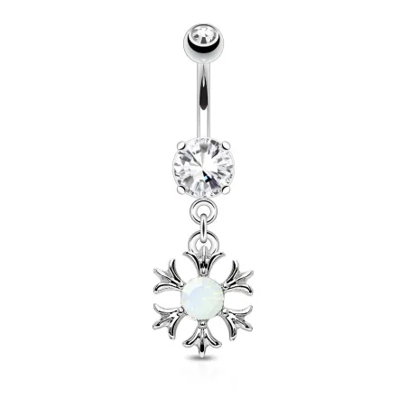 Piercing nombril pendentif soleil tribal opalite rose