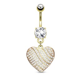 Piercing nombril plaqué or pendentif coeur micro pavé