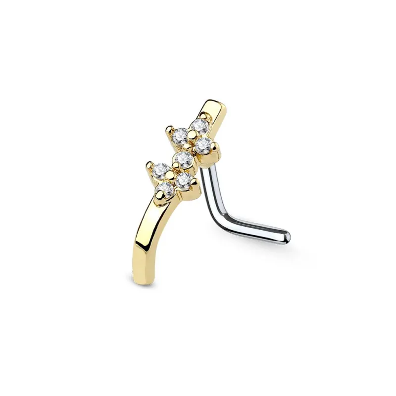 Piercing nez tige en L doré courbé double losange