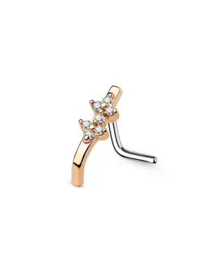 Piercing nez tige en L or rose courbé double losange