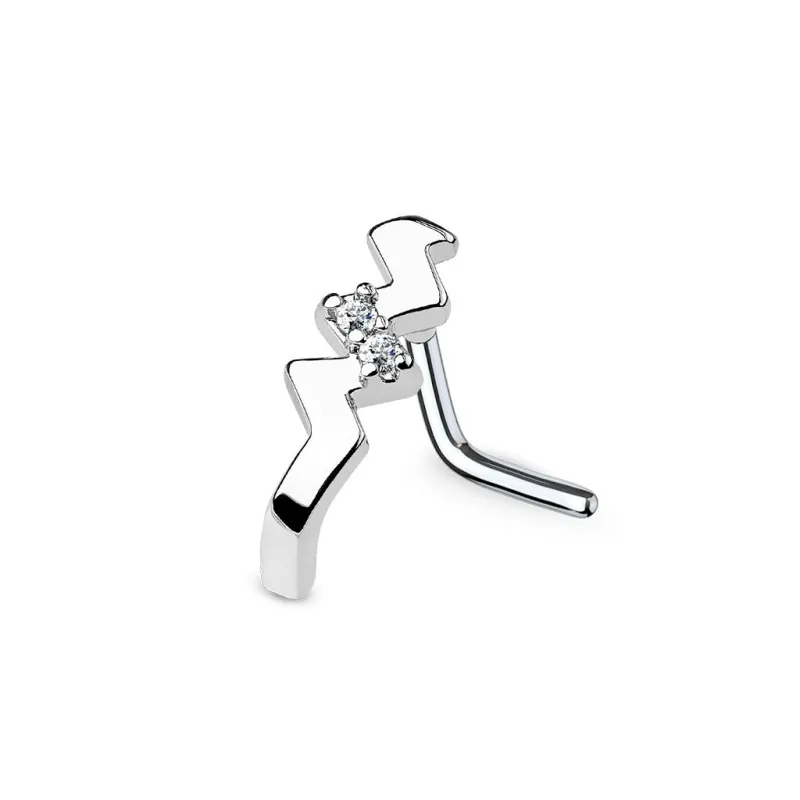 Piercing nez tige en L courbé twist strass