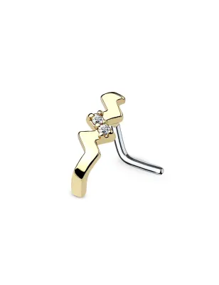 Piercing nez tige en L doré courbé twist strass
