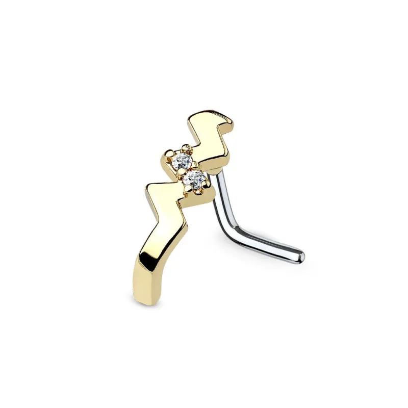 Piercing nez tige en L doré courbé twist strass