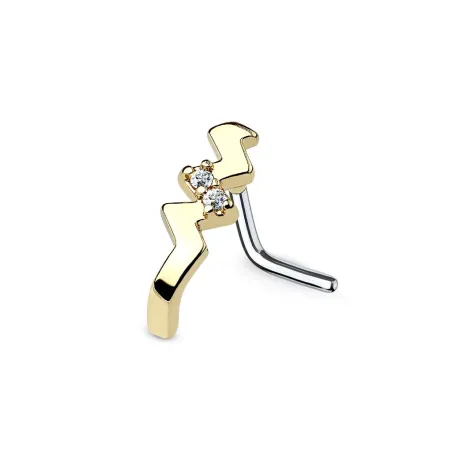 Piercing nez tige en L doré courbé twist strass
