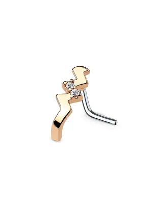 Piercing nez tige en L or rose courbé twist strass