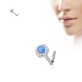 Piercing nez tige en L dôme opale bleue