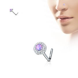 Piercing nez tige en L dôme opale violette
