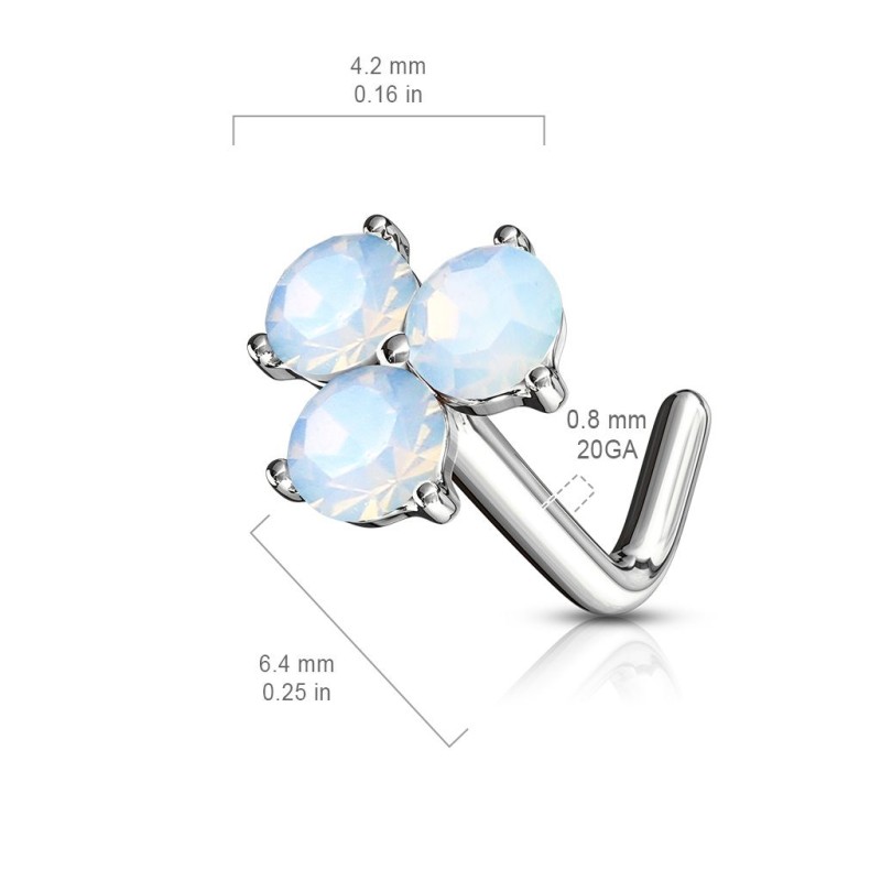 Piercing Nez L Shape Plaqué Or Rose, 3 Cristaux Blancs, Tige 0,8 Mm, Neuf
