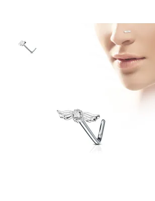 Piercing nez tige en L strass avec ailes d'ange