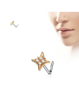 Piercing nez tige en L losange rosé 4 gemmes