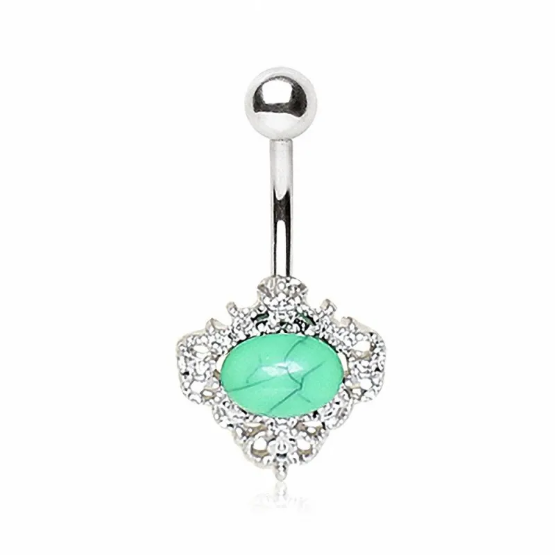 Piercing nombril pierre jade ornée