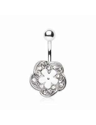 Piercing nombril marguerite blanche gemmes