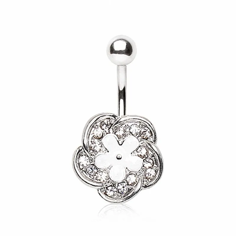 Piercing nombril marguerite blanche gemmes