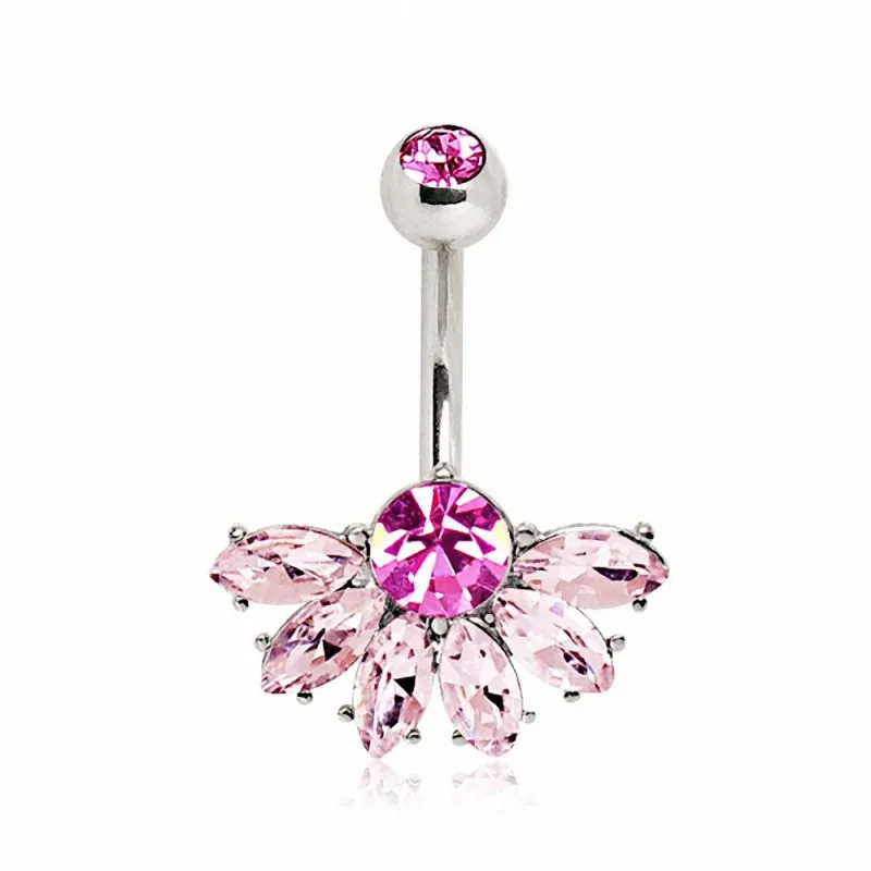 Piercing nombril éventail rose gemmes