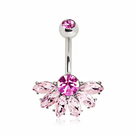 Piercing nombril éventail rose gemmes