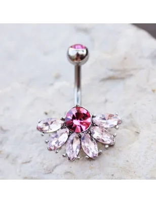 Piercing nombril éventail rose gemmes