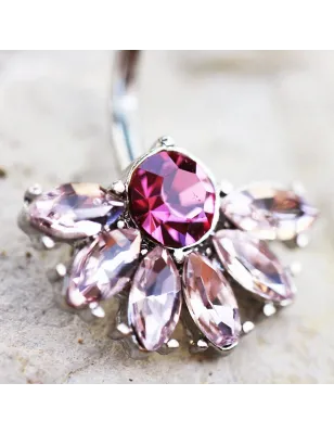 Piercing nombril éventail rose gemmes