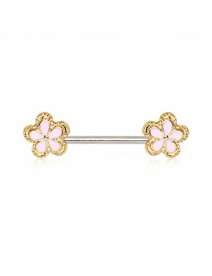 Piercing téton fleur rose et doré
