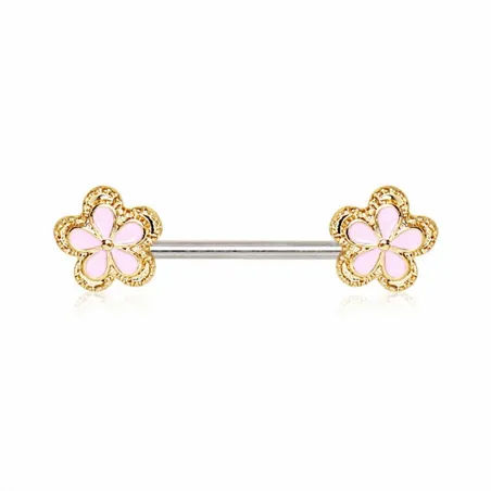 Piercing téton fleur rose et doré
