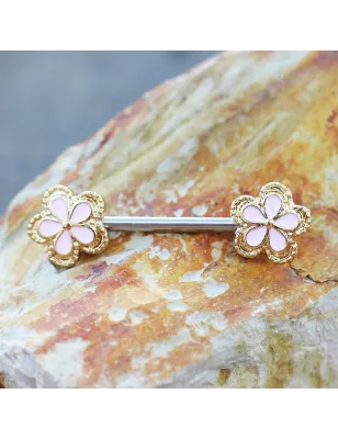 Piercing téton fleur rose et doré