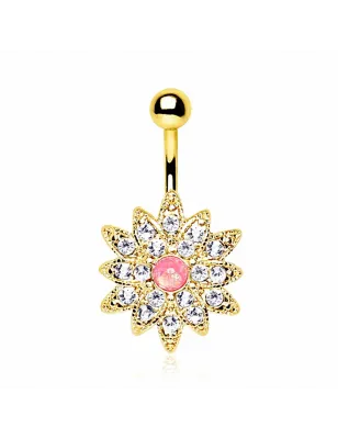 Piercing nombril fleur plaqué opale rose