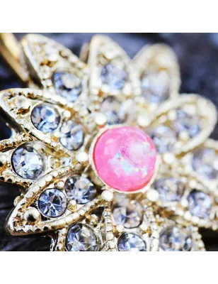 Piercing nombril fleur plaqué opale rose