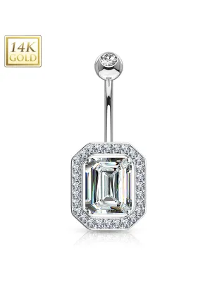 Piercing nombril Or blanc 14 carats rectangulaire