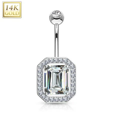 Piercing nombril Or blanc 14 carats rectangulaire