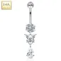 Piercing nombril Or Blanc 14 Carats fleur papillon