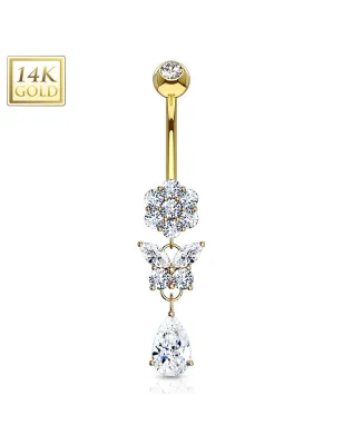 Piercing nombril Or Jaune 14 Carats fleur papillon