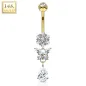Piercing nombril Or Jaune 14 Carats fleur papillon